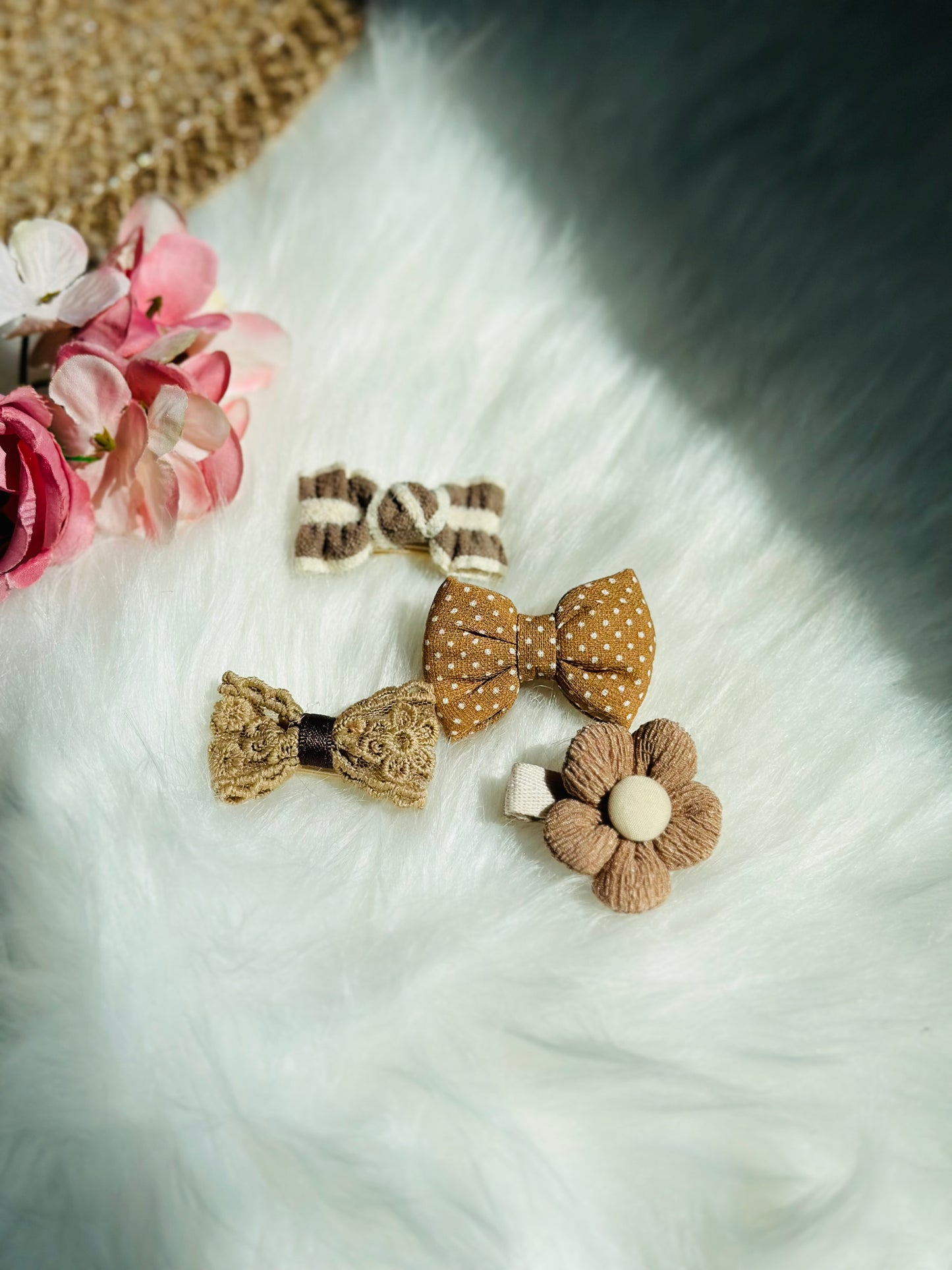 Hair clip light Brown bow set