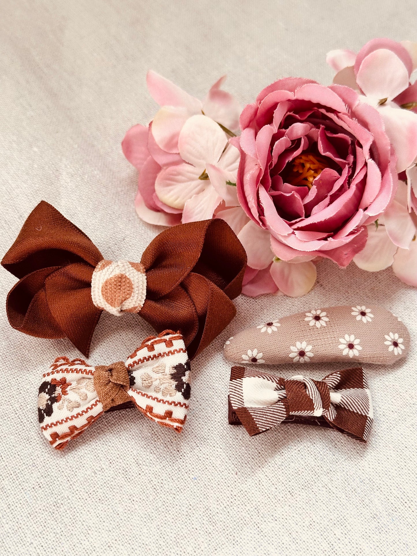 Hair Clip Brown Bow set